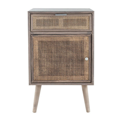Pia 28 Inch Accent Cabinet, 1 Drawer, Pine Wood, Woven Rattan Door, Brown - View 2