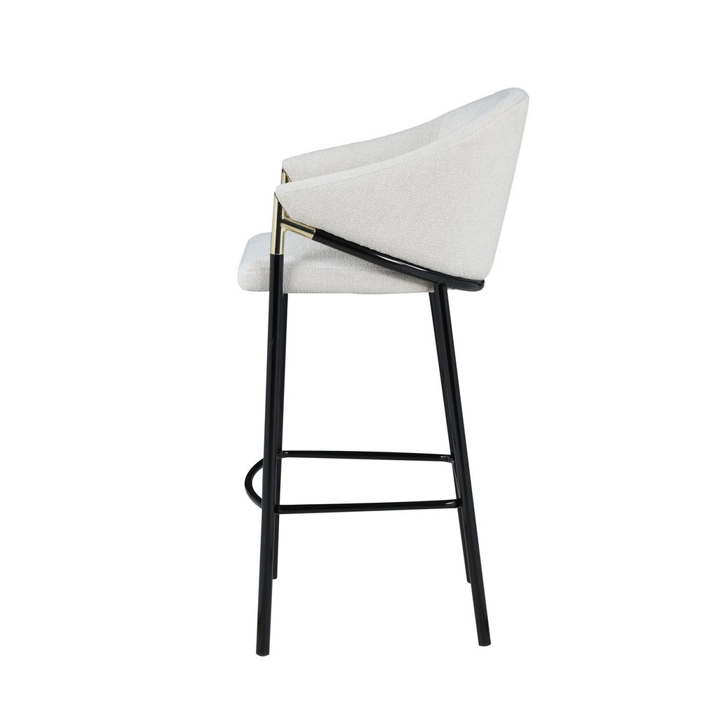 Fil 30 Inch Sloped Arm Barstools, Set of 2, Padded Curved Back, Beige Linen - View 3