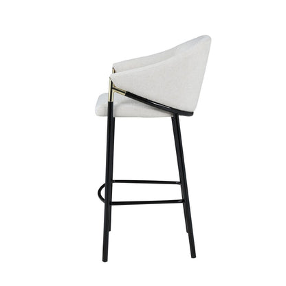 Fil 30 Inch Sloped Arm Barstools, Set of 2, Padded Curved Back, Beige Linen - View 3