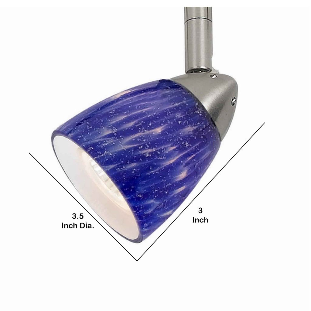 50 Watt Track Fixture with Handblown Glass Shade, Silver and Blue - View 5