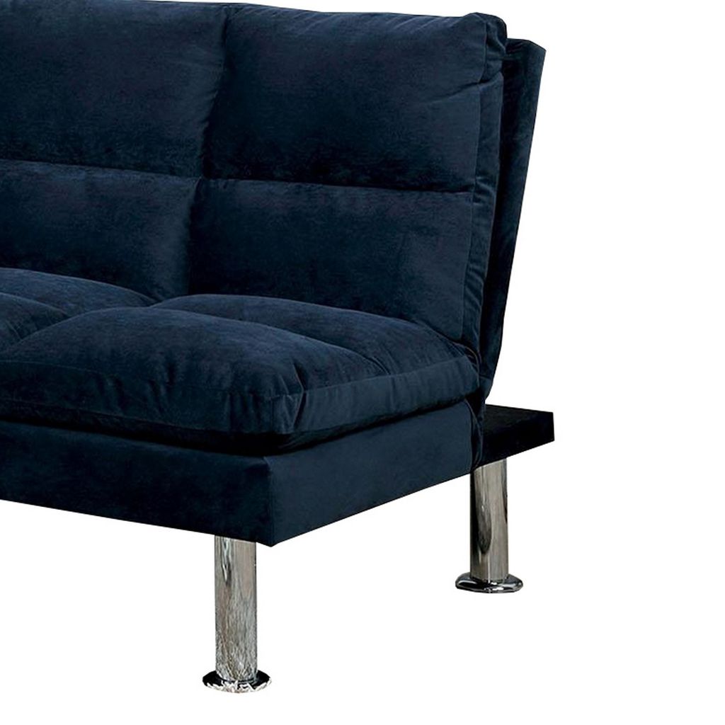 Futon Sofa with Tufted Padded Seating and Metal Legs, Blue - View 2