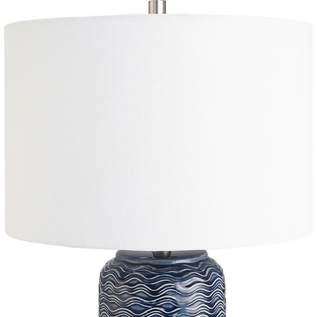 27 Inch Ceramic Table Lamp, Wavy Texture, Blue, Silver, White - View 3