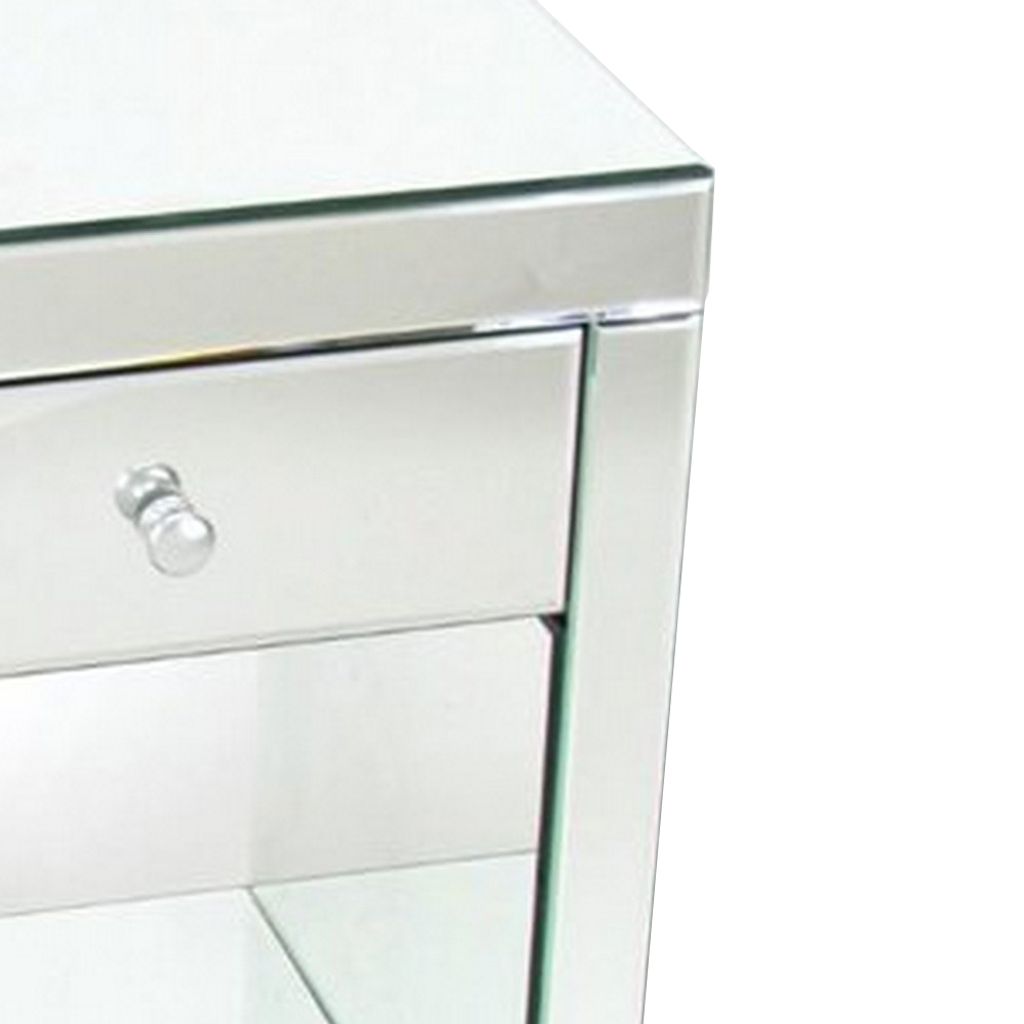 26 Inch Beveled Mirror Chest with 1 Drawer, Silver - View 5