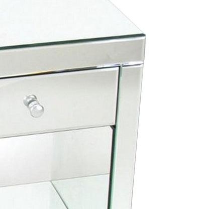 26 Inch Beveled Mirror Chest with 1 Drawer, Silver - View 5