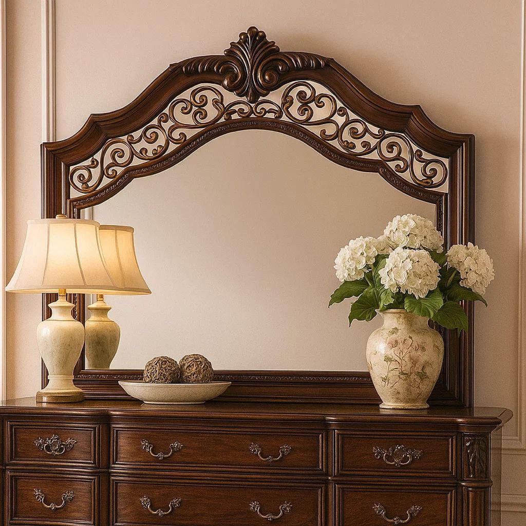 Molded Wooden Frame Mirror with Ornate Detailing, Brown By Casagear Home - View 7
