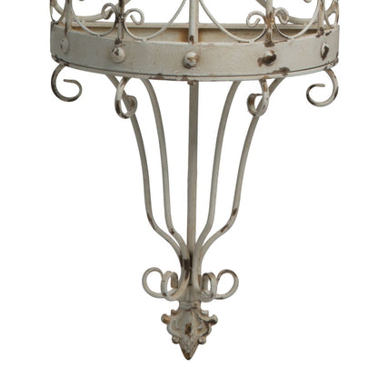 16 Inch Wall Mount Candle Holder, Ornately Scrolled White Metal Finish - View 4