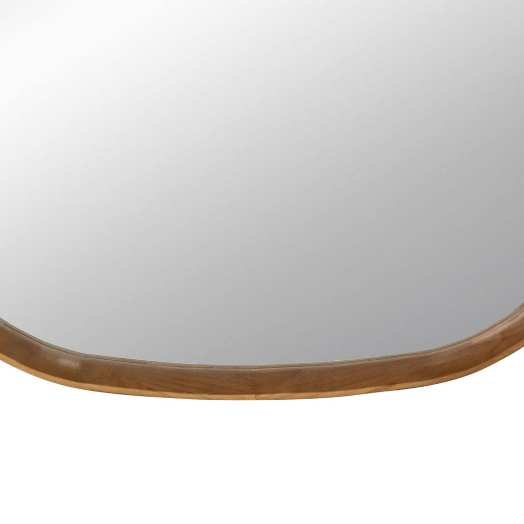 Roe 37 Inch Accent Wall Mirror, Brown Curved Pine Wood Frame, Minimalistic - View 4
