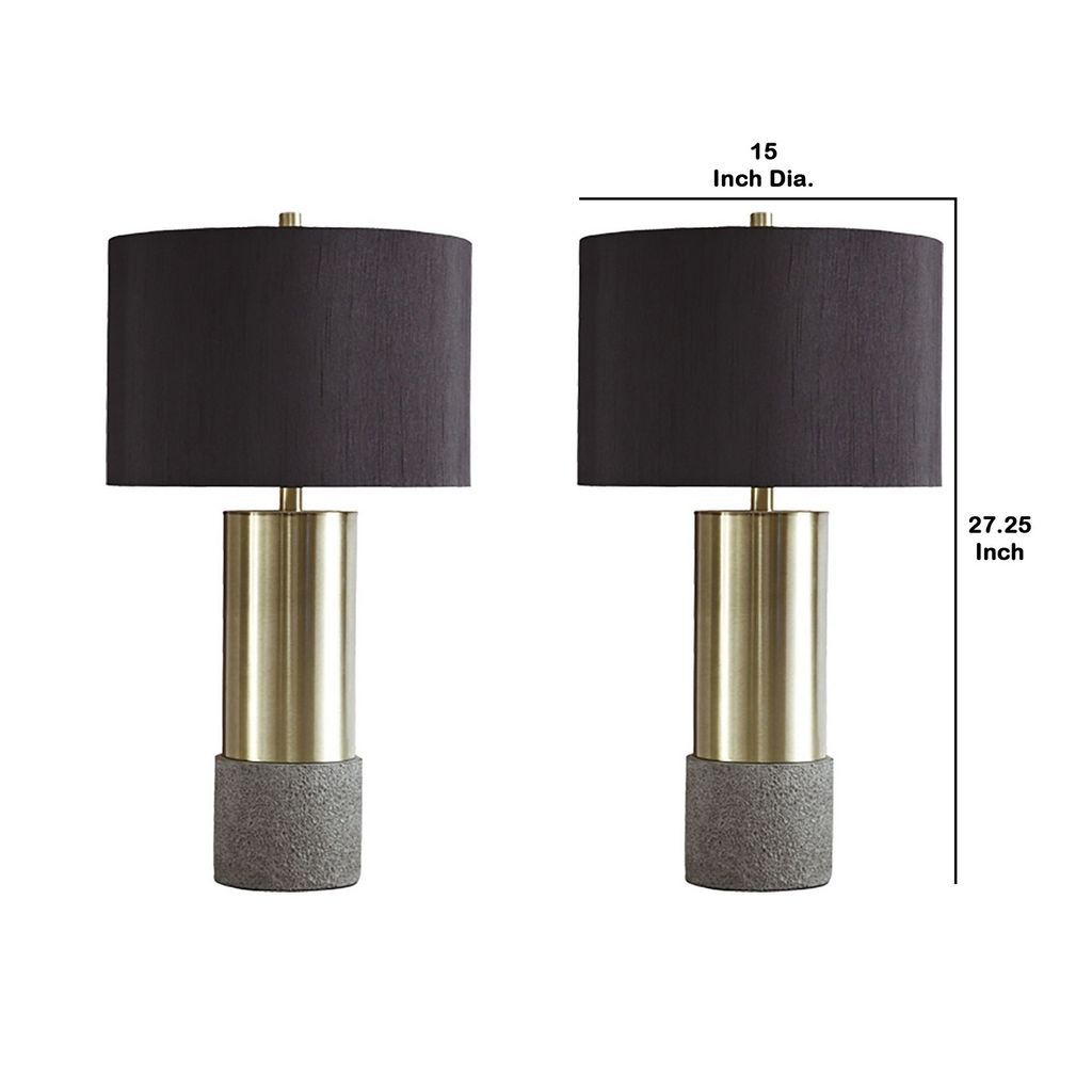 Faux Concrete and Metal Base Table Lamp, Set of 2, Brass and Gray - View 5