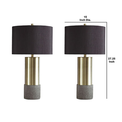 Faux Concrete and Metal Base Table Lamp, Set of 2, Brass and Gray - View 5