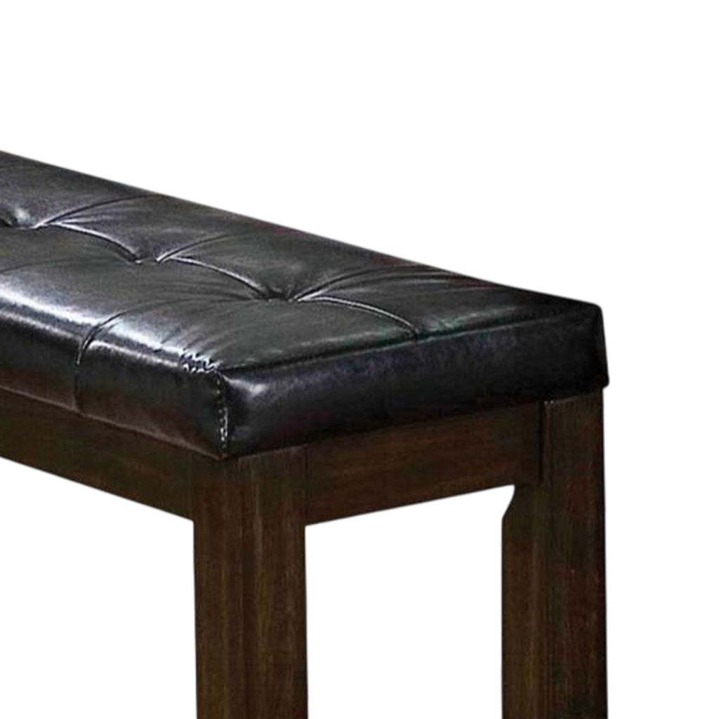 Leatherette Upholstered Tufted Wooden Bench with Chamfered Legs, Brown - View 4