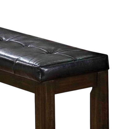 Leatherette Upholstered Tufted Wooden Bench with Chamfered Legs, Brown - View 4