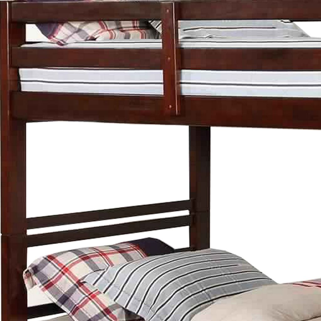 Transitional Twin Over Twin Bed with Attached Ladder and Drawers, Brown - View 3