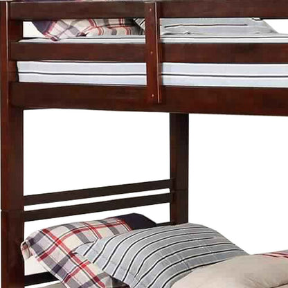Transitional Twin Over Twin Bed with Attached Ladder and Drawers, Brown - View 3