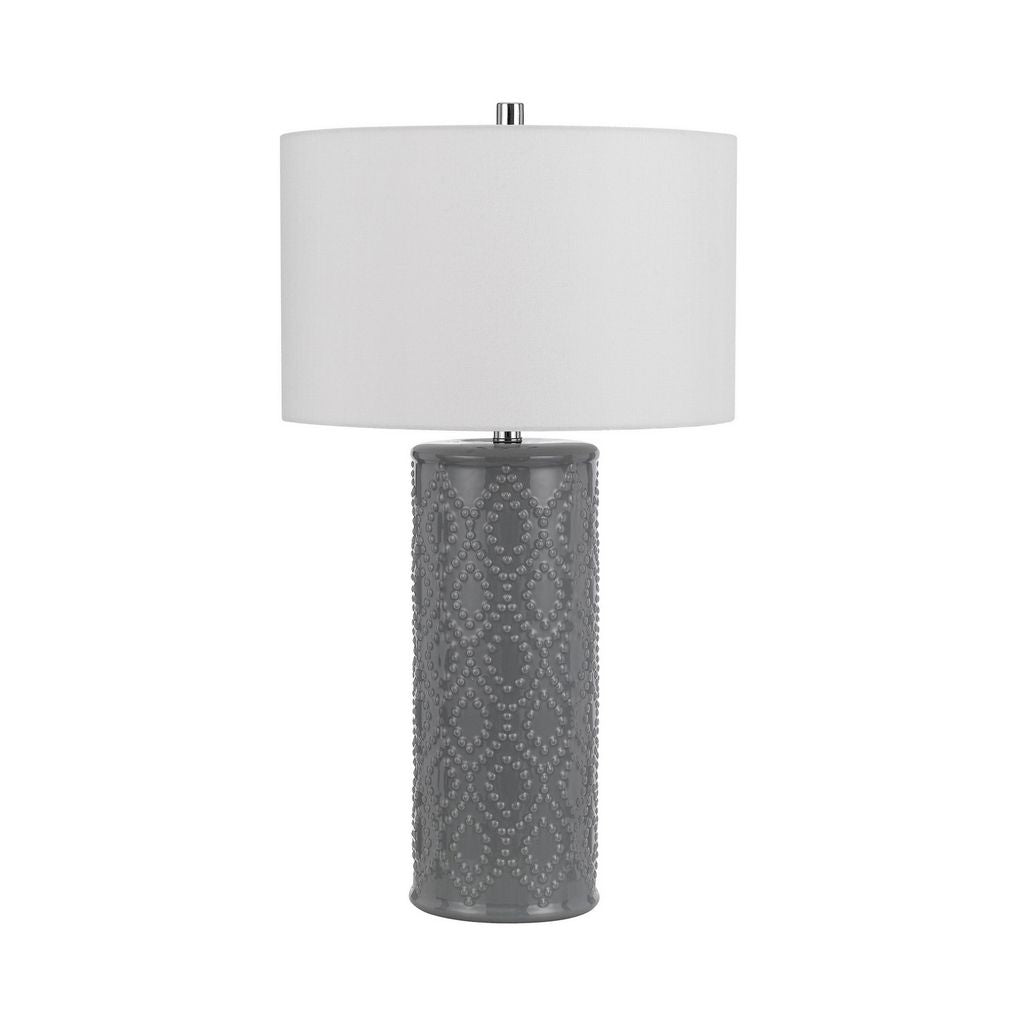 29 Inch Accent Table Lamp Set of 2, Tall Cylinder, Ball Finial Accent, Gray - View 2