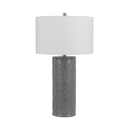 29 Inch Accent Table Lamp Set of 2, Tall Cylinder, Ball Finial Accent, Gray - View 2