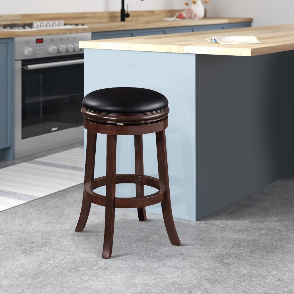 Sabi 29 inch Swivel Counter Stool, Solid Wood, Faux Leather, Brown, Black - View 7