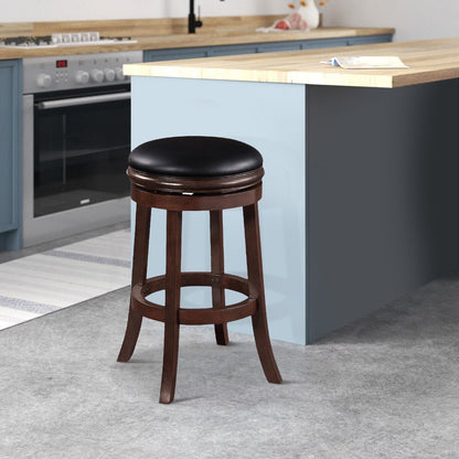 Sabi 29 inch Swivel Counter Stool, Solid Wood, Faux Leather, Brown, Black - View 7