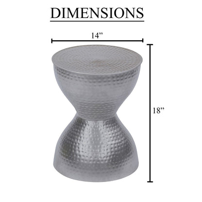 Industrial Style Hammered Texture Iron Stool with Hourglass Shaped Body, Silver - View 7