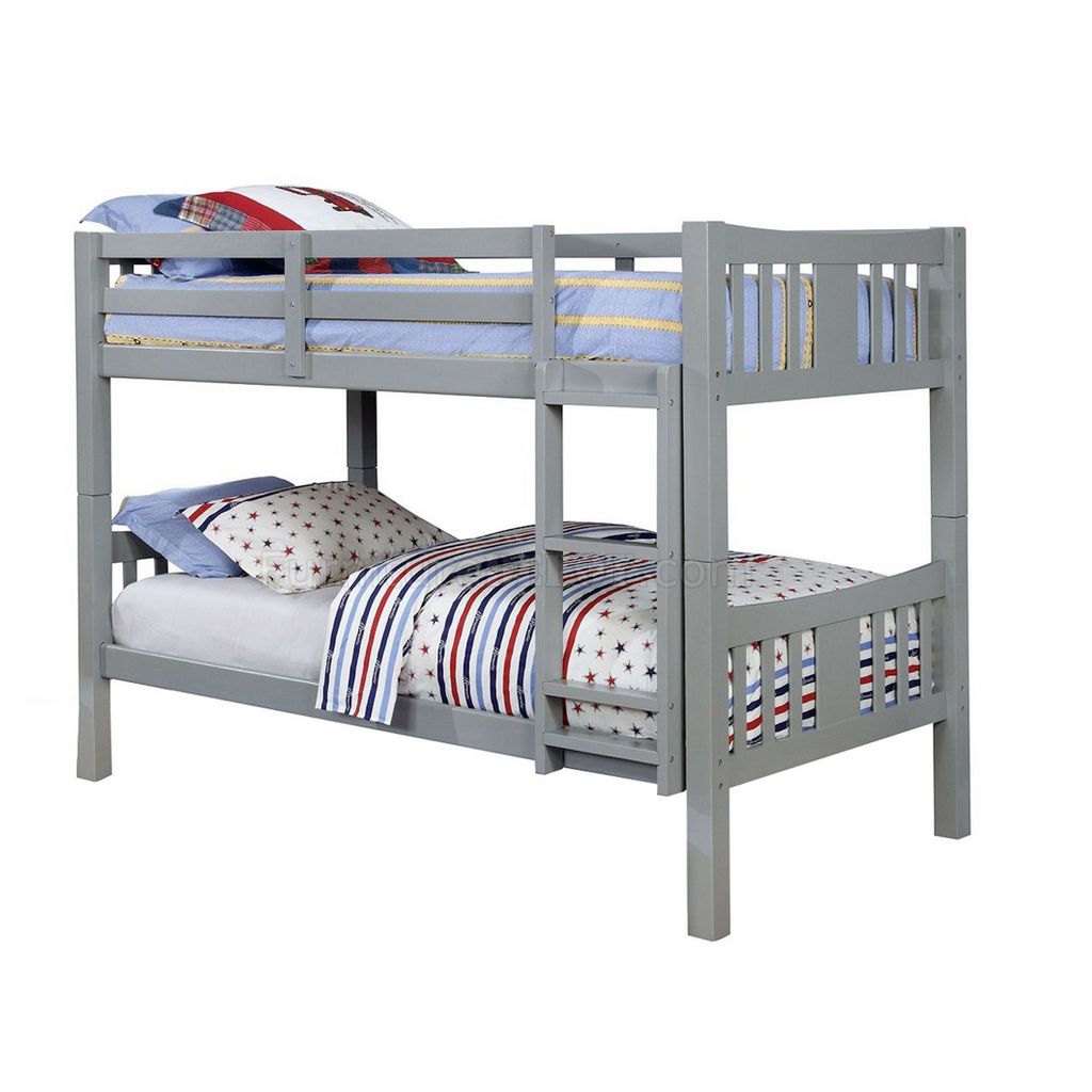 Slatted Over Twin Bunk Bed with Attached Ladder – Grey