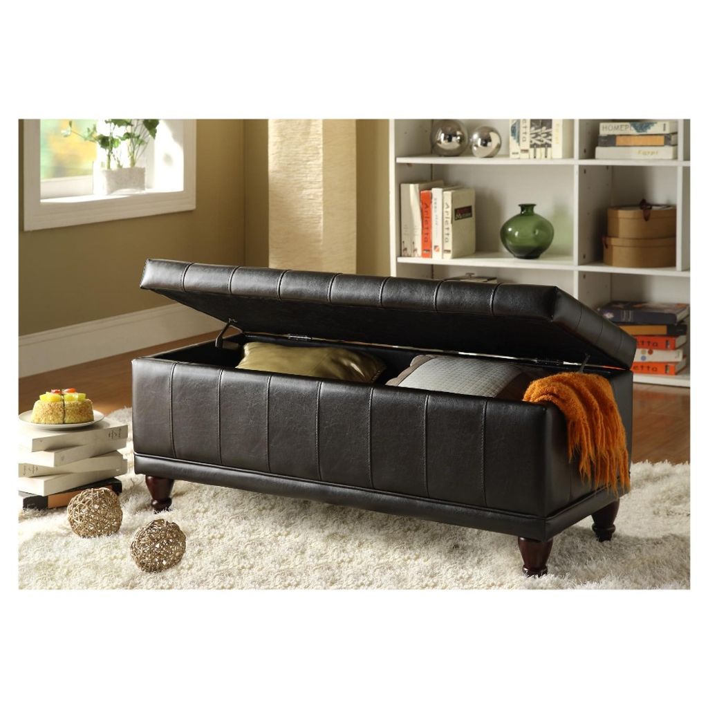 Bi Cast Vinyl Lift Up Storage Bench With a Tufted Seat, Dark Brown - View 2
