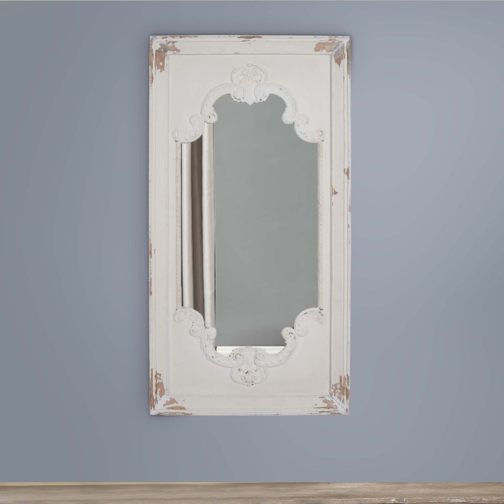 Wooden Rectangle Wall Mirror with Chipped Edges and Hook, White - View 7