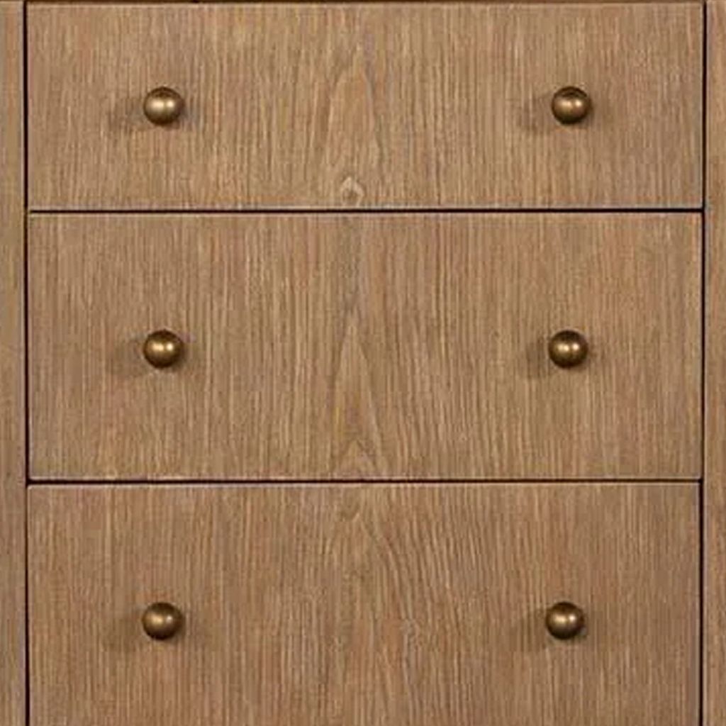Hiz 29 Inch 3 Drawer Nightstand with Dual USB Ports, Brass Legs, Brown - View 2
