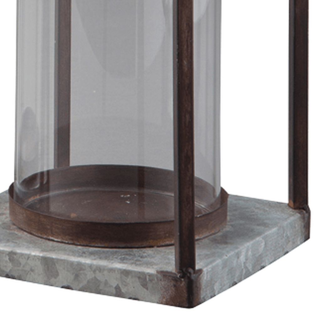 Geometric Lantern with Glass Hurricane, Set of 2, Black and Gray - View 3