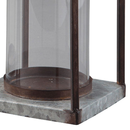 Geometric Lantern with Glass Hurricane, Set of 2, Black and Gray - View 3