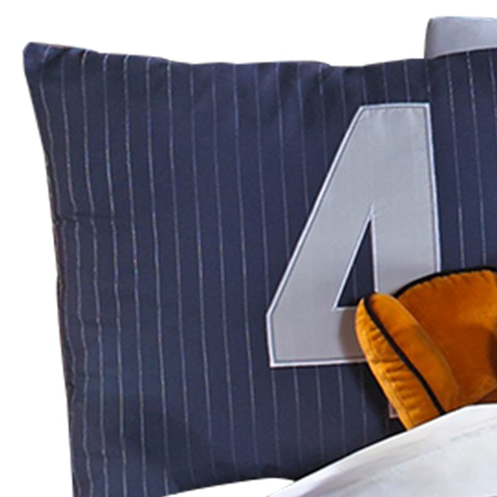 6 Piece Polyester Full Comforter Set with Baseball Inspired Print, Blue - View 3