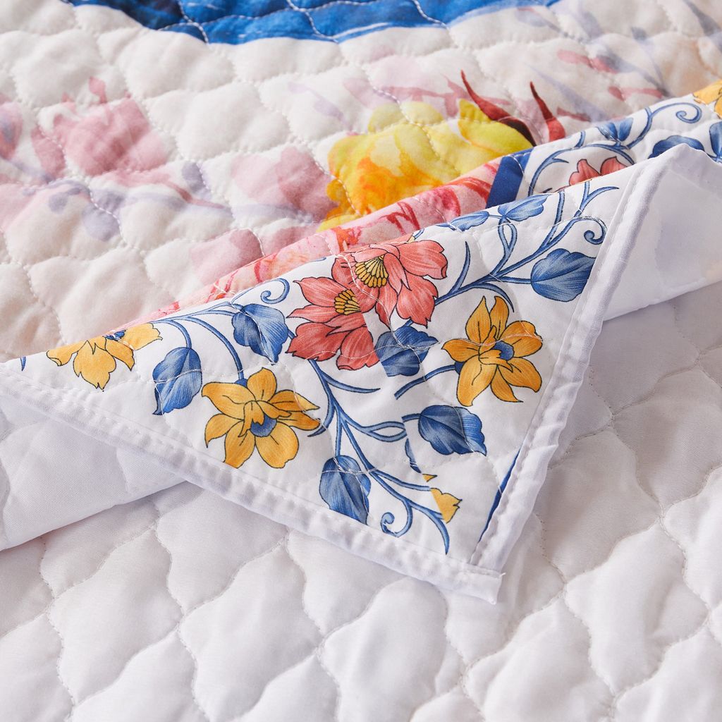 Tess Microfiber 3 Piece King Quilt Set, Peacock, Floral Print, Multicolor - View 4