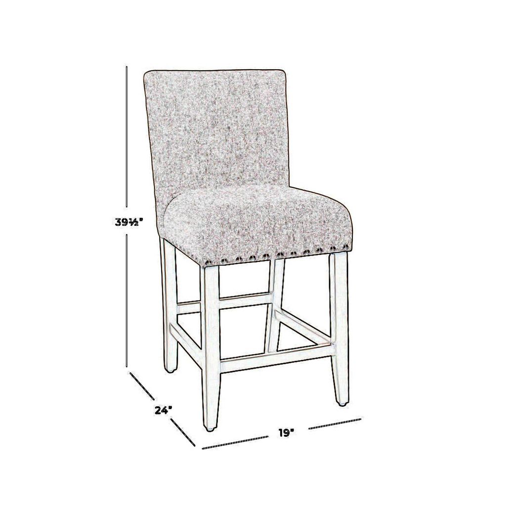 Fabric Upholstered Wooden Counter Stool with Striking Nail head Trims, Gray and Brown - View 6