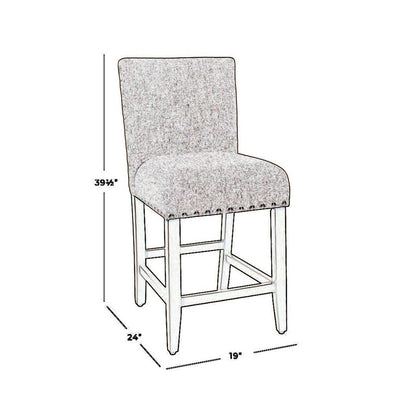 Fabric Upholstered Wooden Counter Stool with Striking Nail head Trims, Gray and Brown - View 6