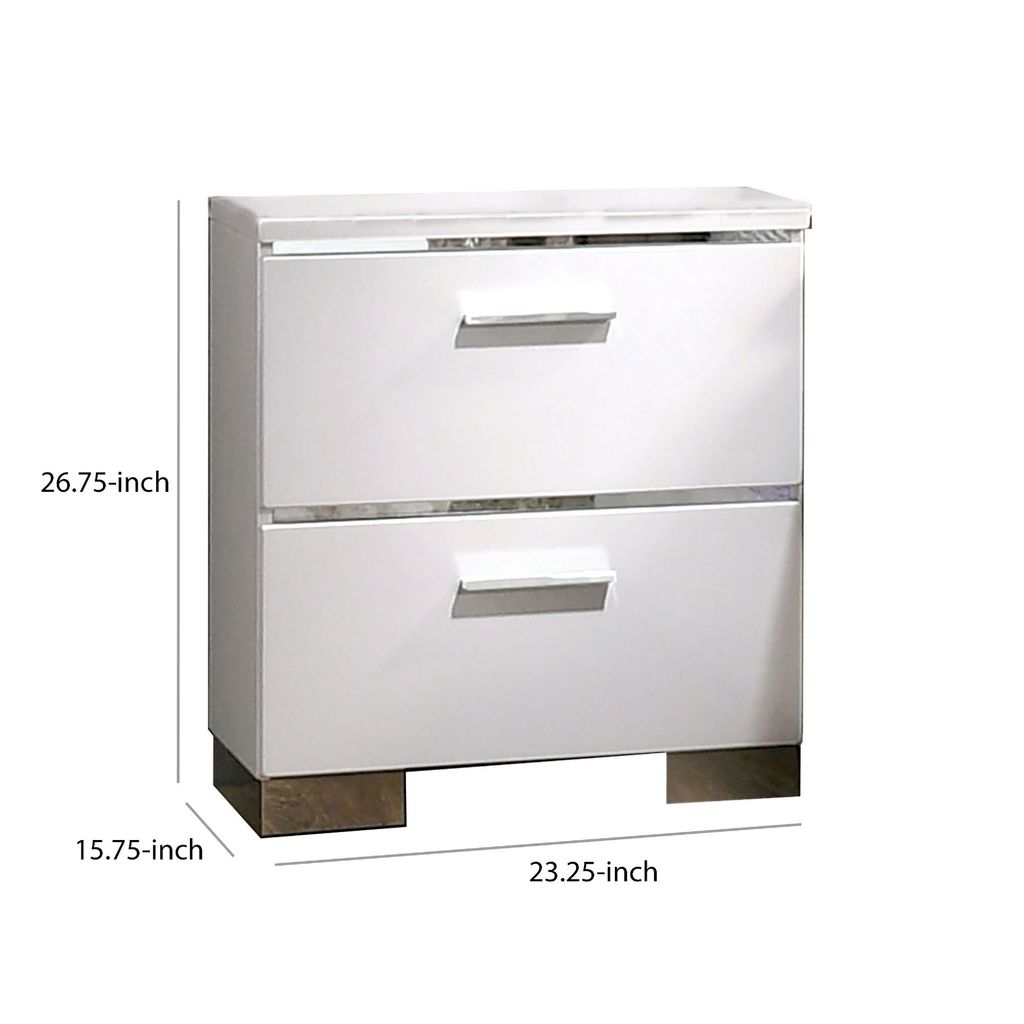 Wood and Metal Nightstand with 2 Drawers,  White and Silver - View 6