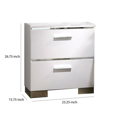 Wood and Metal Nightstand with 2 Drawers,  White and Silver - View 6