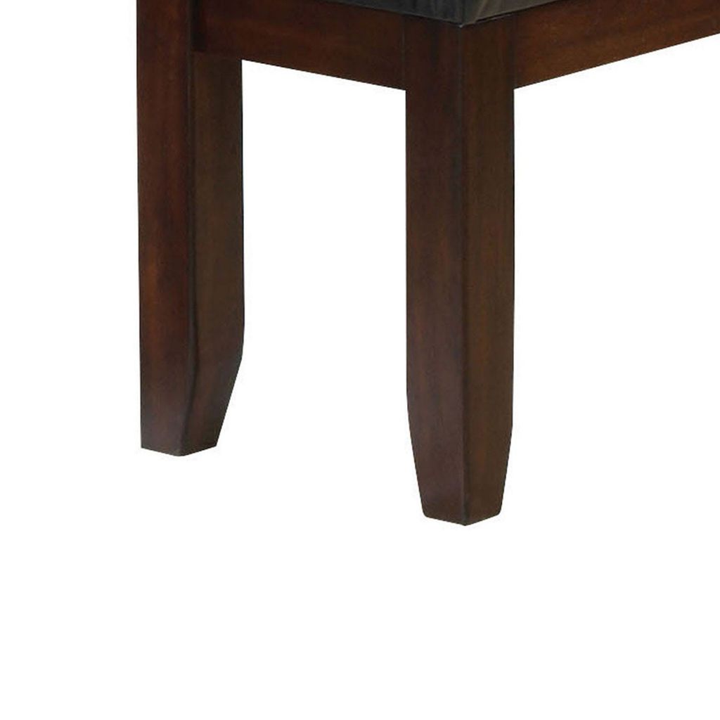 Leather Upholstered Wooden Bench With Tufted Seat, Espresso Brown & Black - View 5
