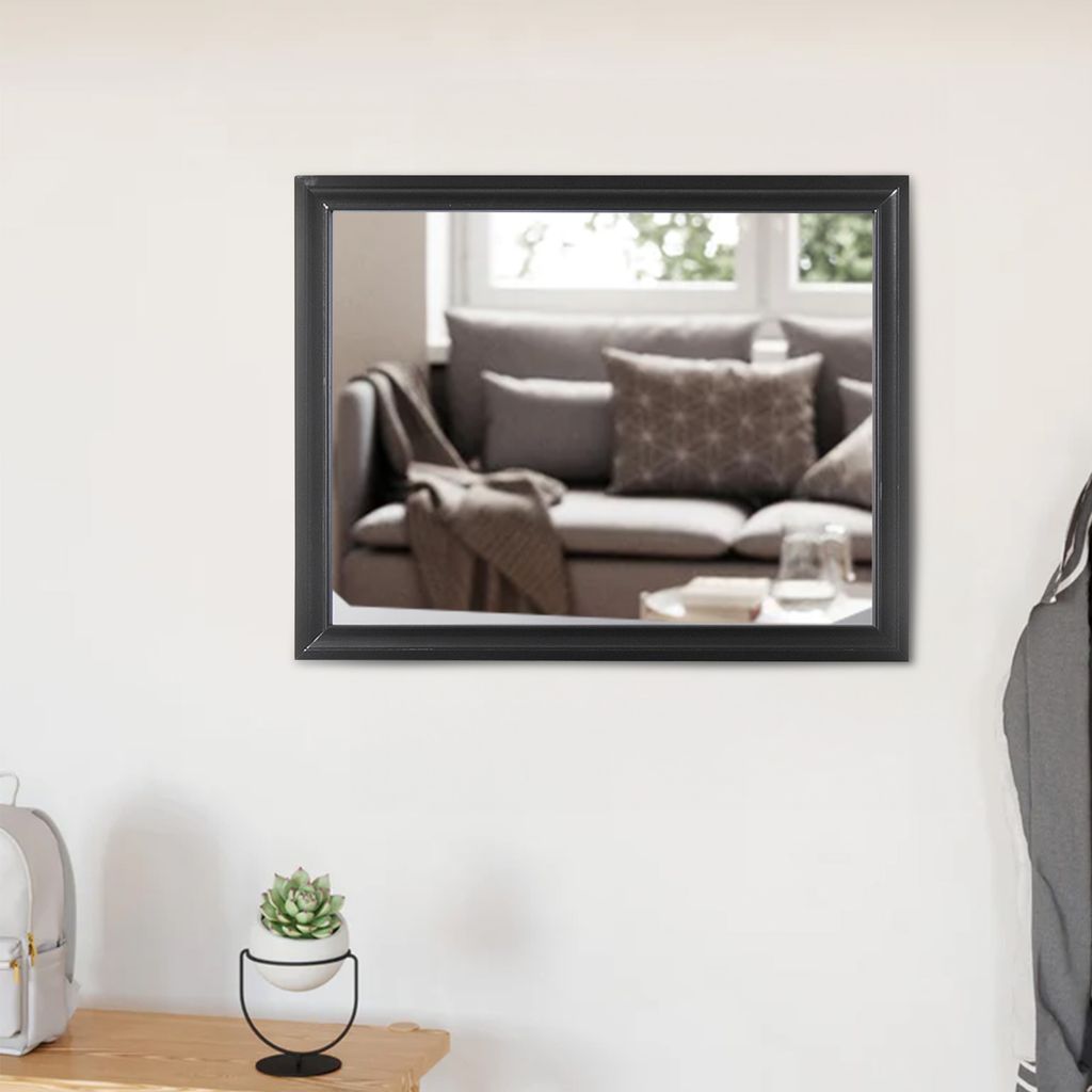Contemporary Style Wooden Mirror with Raised Frame, Black - View 7