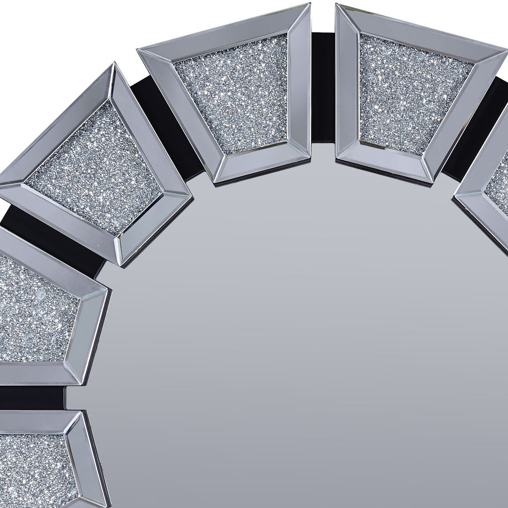 Wooden Backing Wall Decor with Tapered Mirrored Panel Borders, Clear and Black - View 3