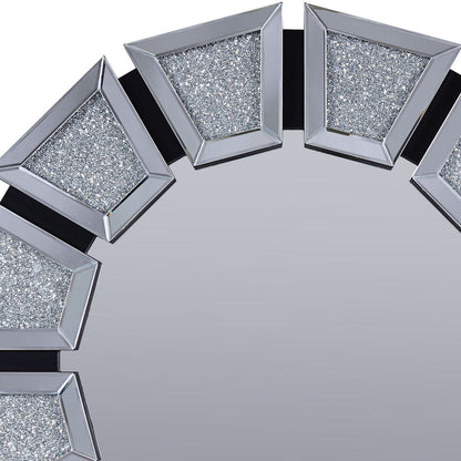 Wooden Backing Wall Decor with Tapered Mirrored Panel Borders, Clear and Black - View 3
