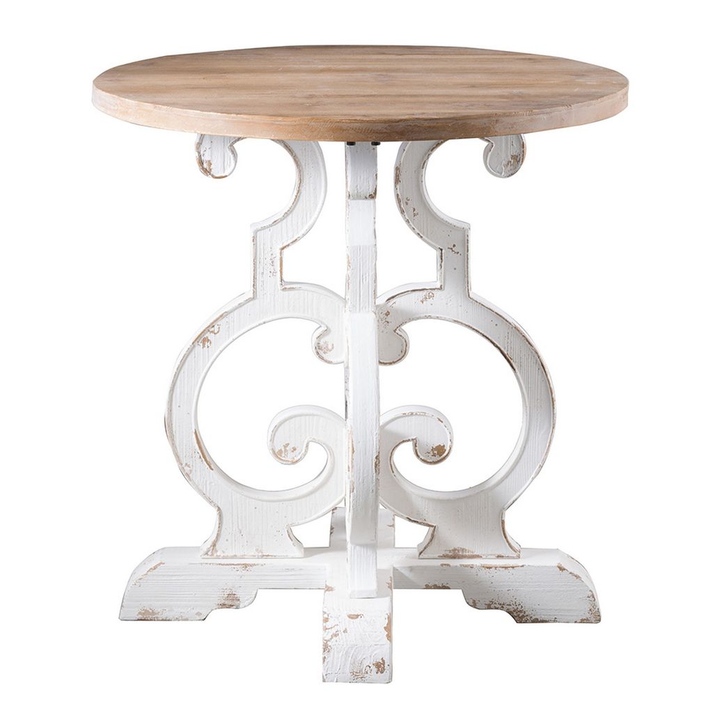 36 Inch Round Table, Classic, Sculptural Base, Wood, Modern, White, Brown - View 2