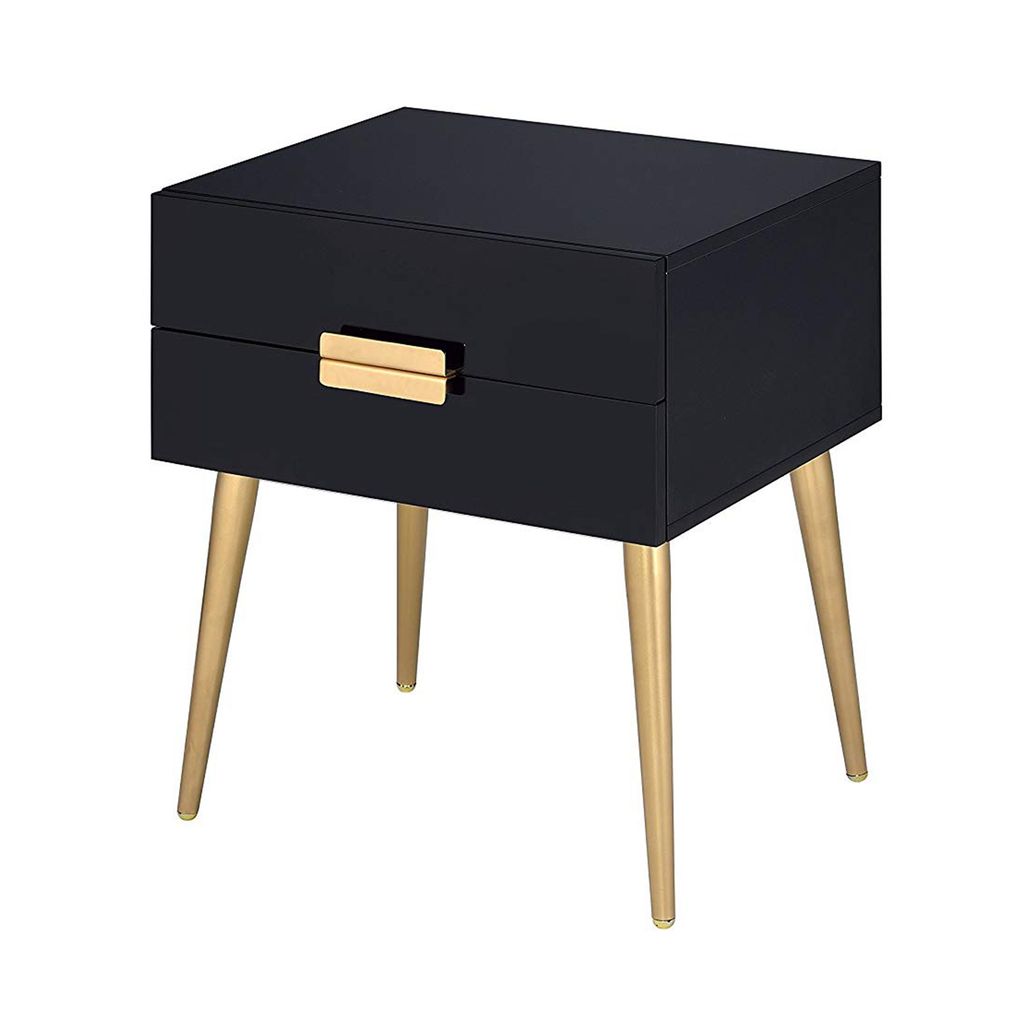 Denvor Square End Table with Drawers, & Gold – Black