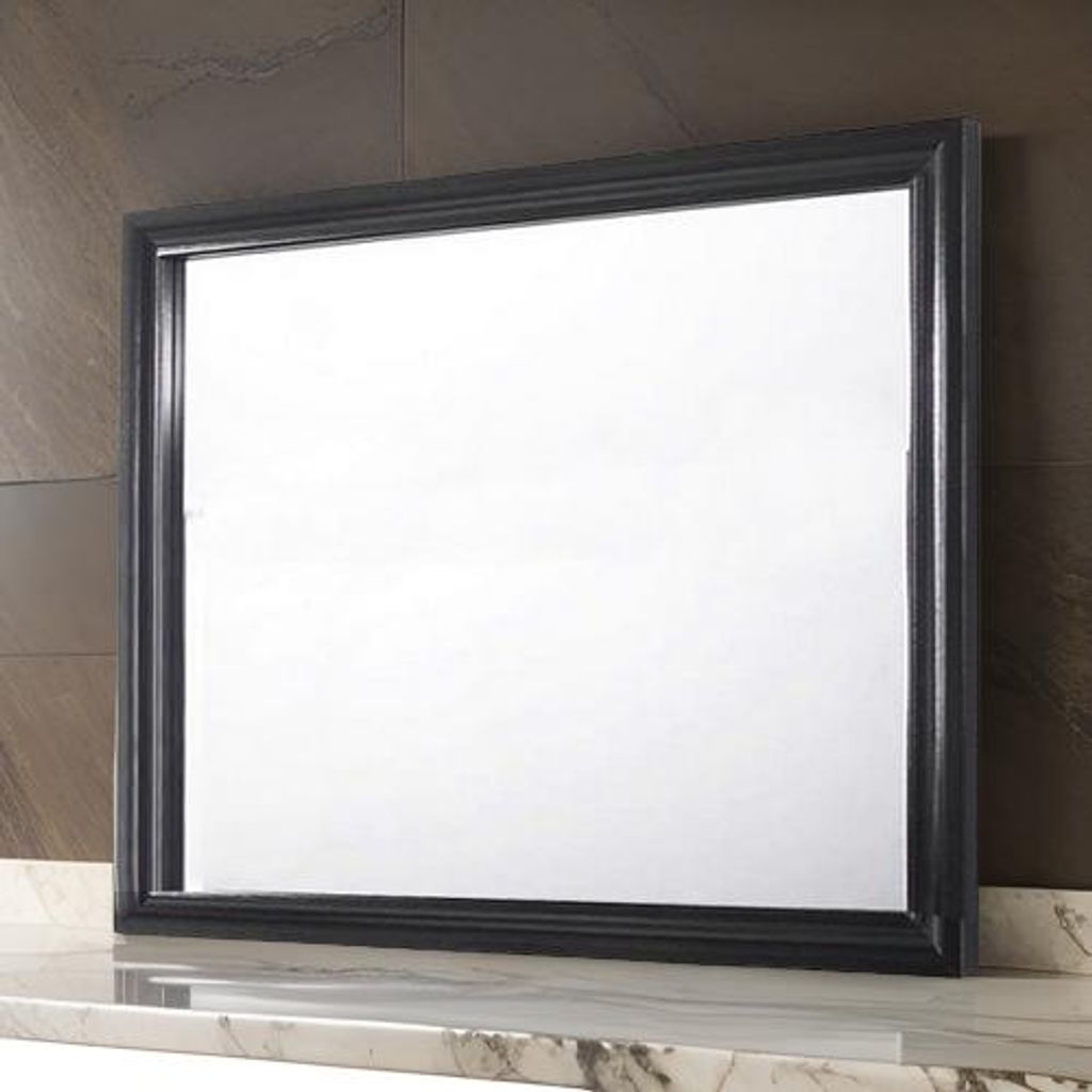 Molded Wooden Frame Dresser Top Mirror, Black and Silver - View 7