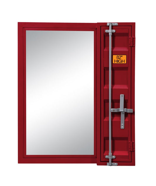 Industrial Style Metal Vanity Mirror with Recessed Door Storage, Red
