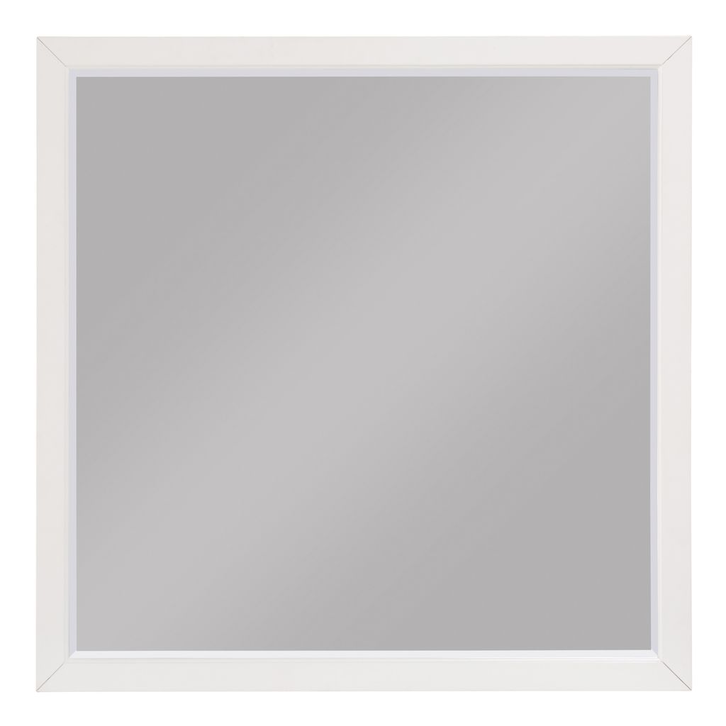 Transitional Style Square Wooden Frame Mirror, White