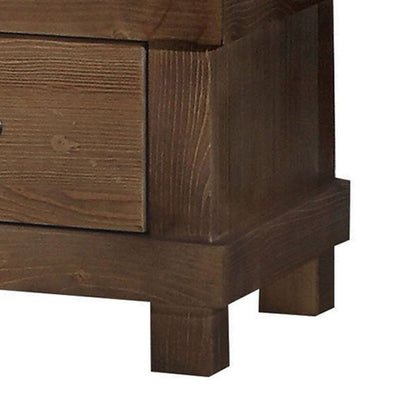 Two Drawer Nightstand With Metal Handle, Antique Oak - View 4