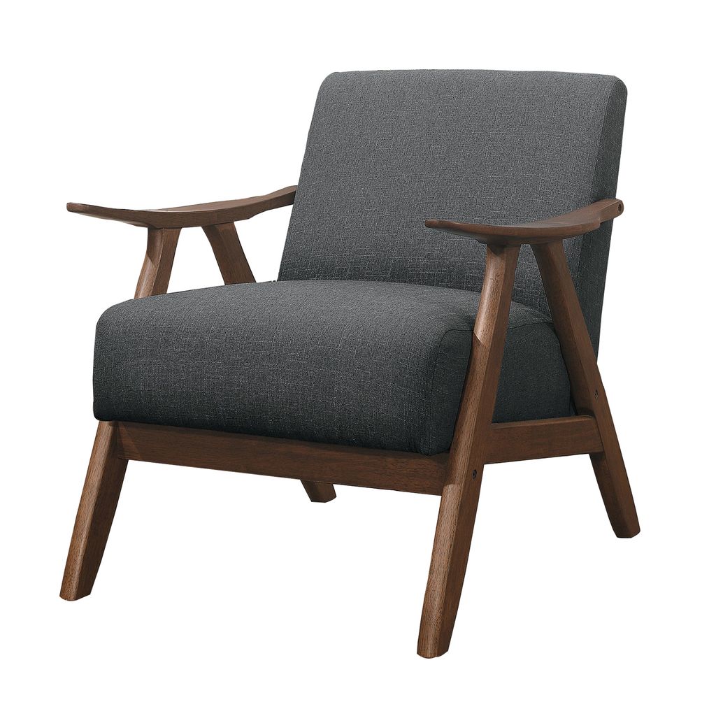 Fabric Upholstered Accent Chair with Curved Armrests – Grey