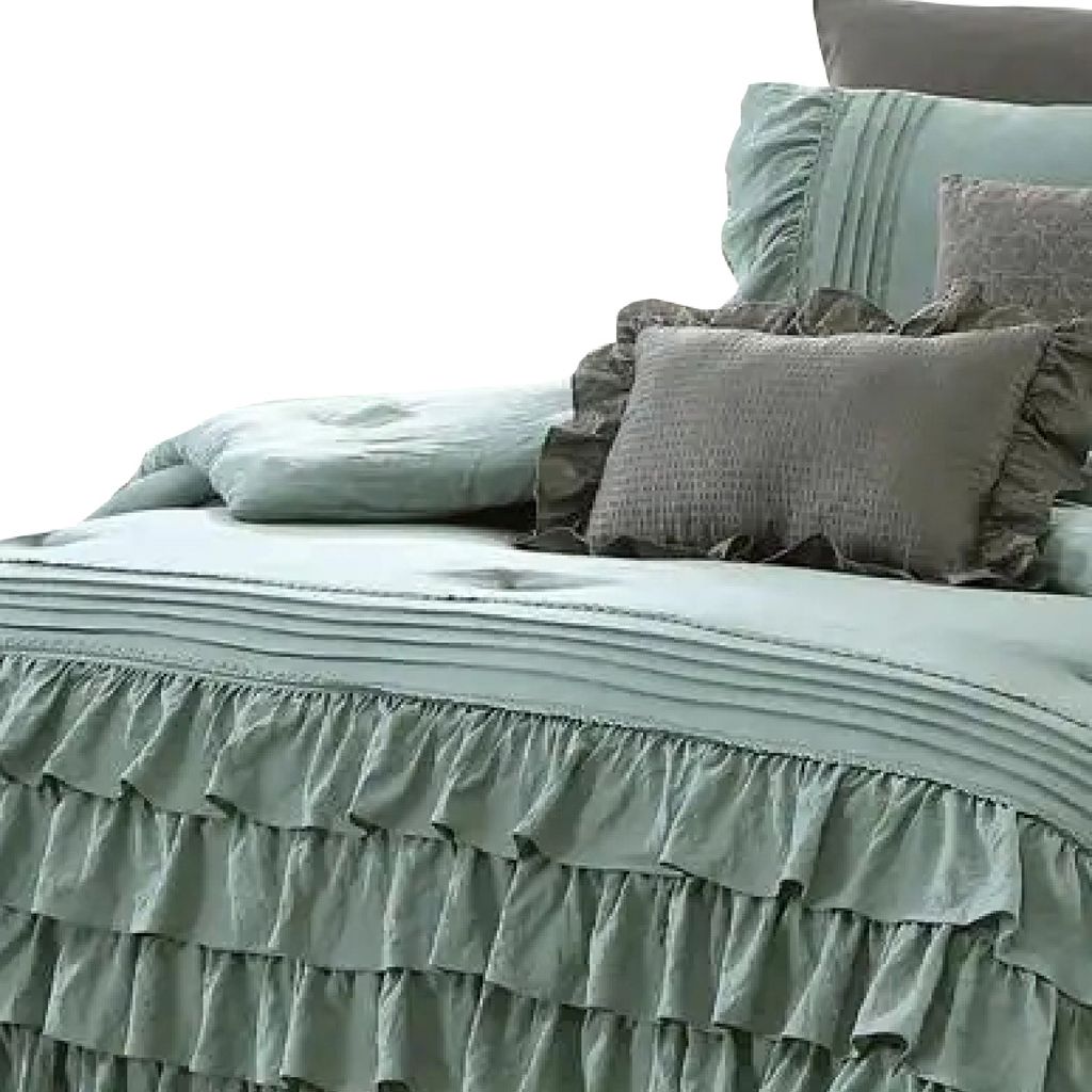 Tyler 8 Piece Ruffled King Size Comforter Set, The Urban Port, Green, Gray - View 3