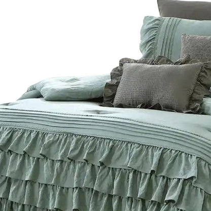 Tyler 8 Piece Ruffled King Size Comforter Set, The Urban Port, Green, Gray - View 3