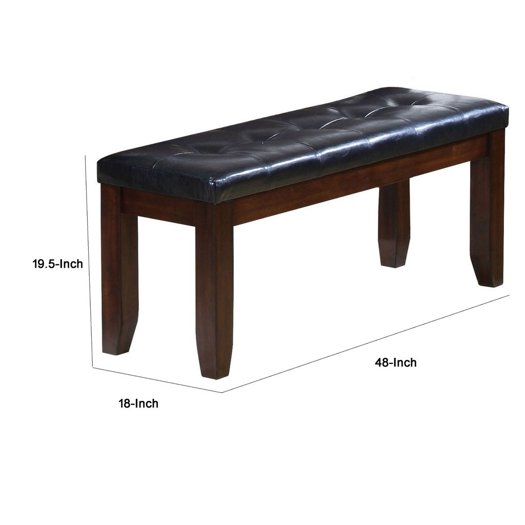 Leather Upholstered Wooden Bench With Tufted Seat, Espresso Brown & Black - View 6