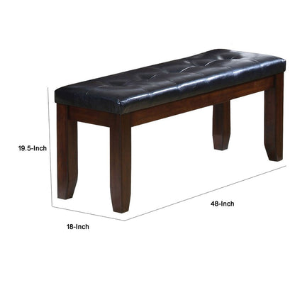 Leather Upholstered Wooden Bench With Tufted Seat, Espresso Brown & Black - View 6
