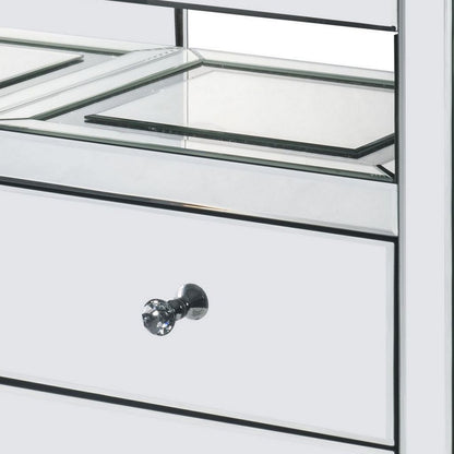 2 Drawer Beveled Mirrored Accent Table with Glass Top and LED, Silver - View 4